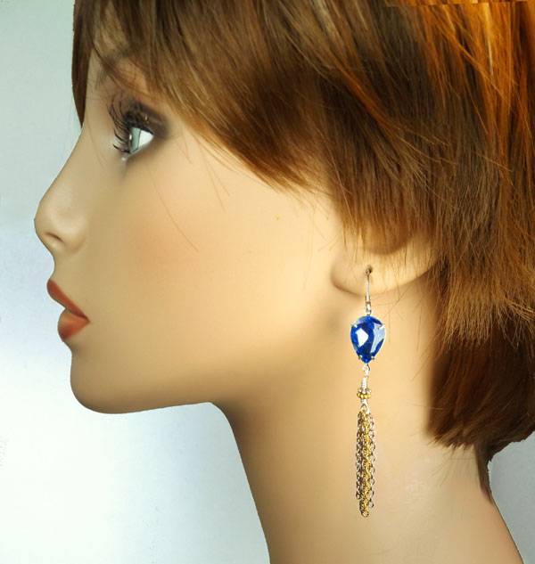 sapphire blue teardrops and multi color chains in a new DIY earring design
