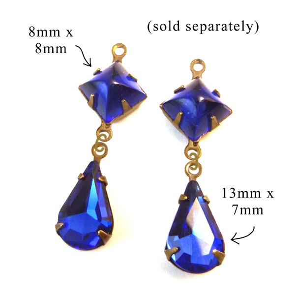 sapphire blue glass gems for earrings, glass connectors, pendants, and of course the September birthstone