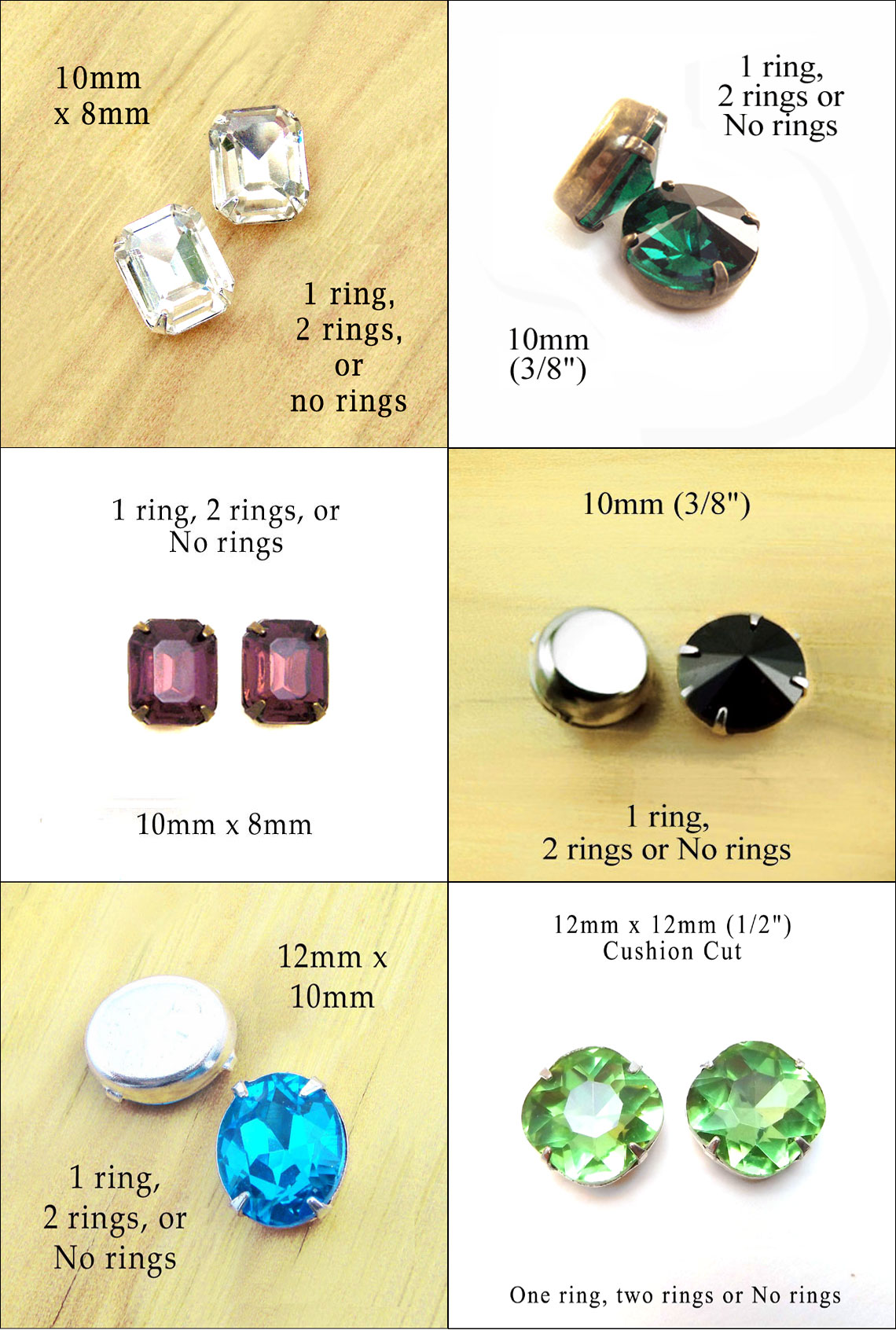 glass jewels in no ring settings...great for button and stud earrings