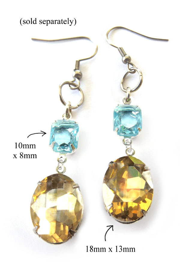 DIY earring design idea featuring aqua glass octagons and colorado topaz oval glass gems