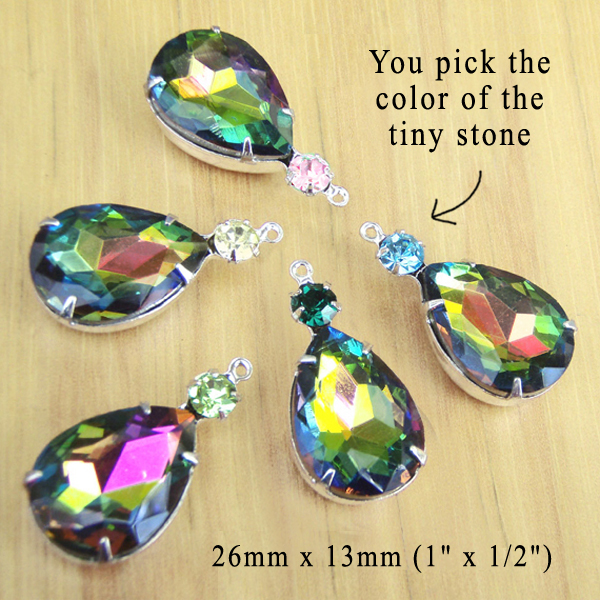 rainbow vitrail teardrop glass gems with customized tiny stone colors