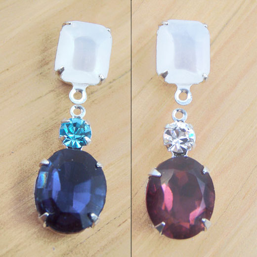 whiite opal glass jewels with rhinestone ovals in colors